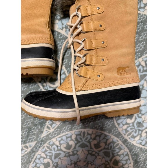NWOT Sorel Joan of Arctic Waterproof Snow Boots Faux Fur Tan Black Women's 8.5 - Picture 9 of 9